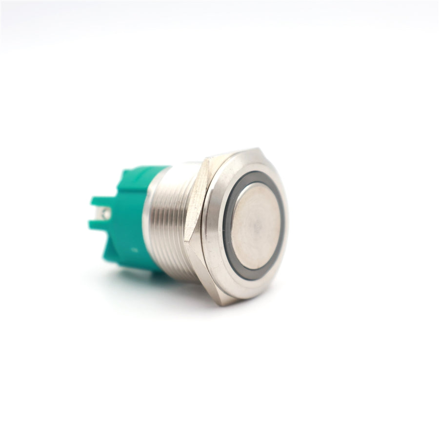 Nyomógomb kör fém 22mm 24V kék led