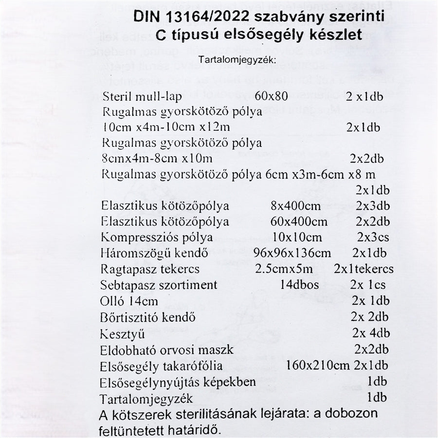 Elsősegély klt. C típusú