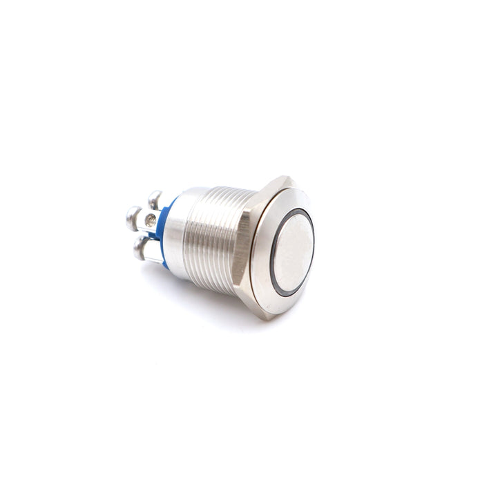 Nyomógomb kör fém 19mm 12V kék LED