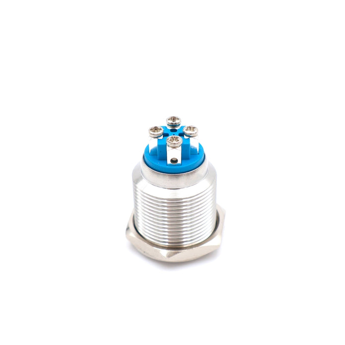 Nyomógomb kör fém 19mm 12V kék LED