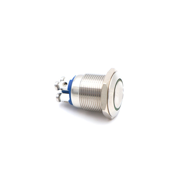 Nyomógomb kör fém 19mm 12V zöld LED