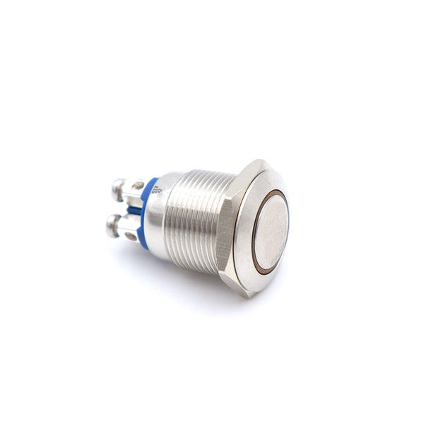 Nyomógomb kör fém 19mm 12V sárga LED