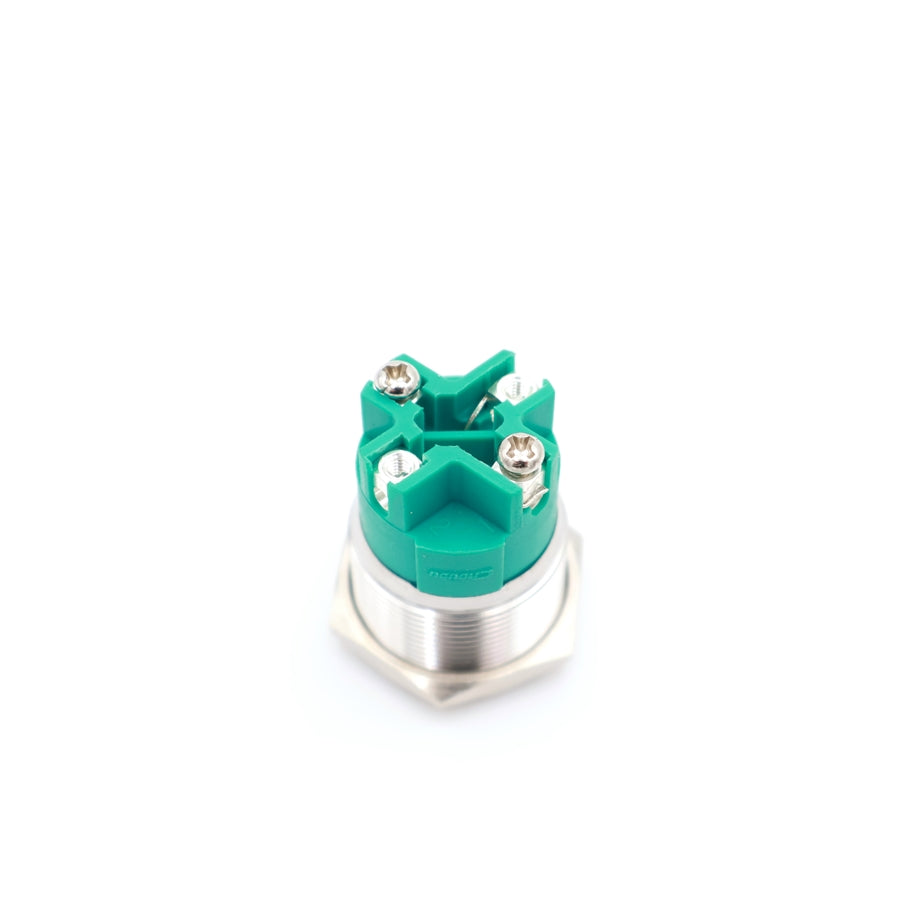 Nyomógomb kör fém 22mm 24V kék led