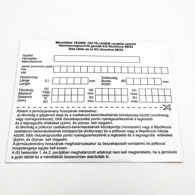 Mérettábla matrica védőfóliával