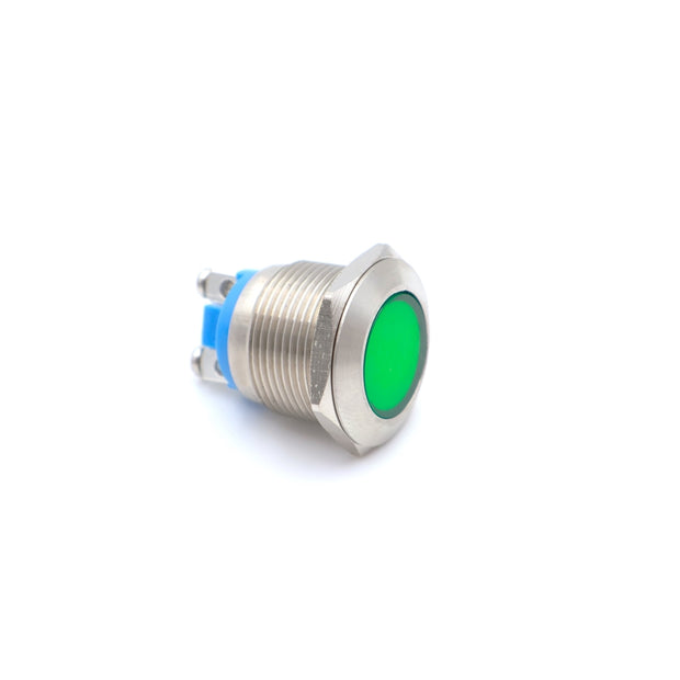 Visszajelző kör fém 19mm12V Zöld LED